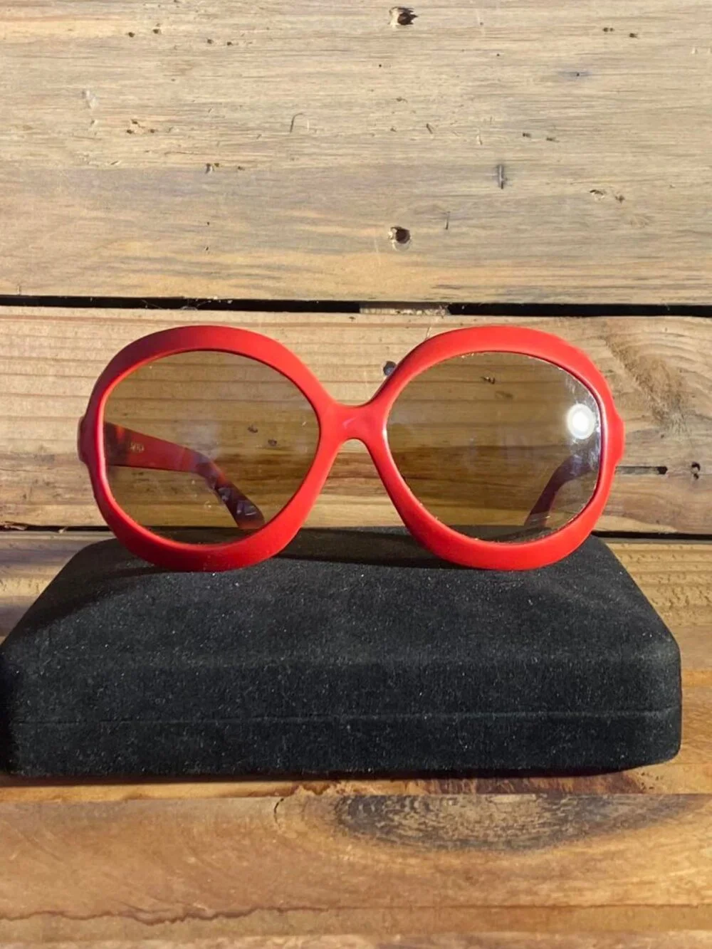 Vintage 1970s  Red Round Acrylic Lens Oversize Sunglasses
